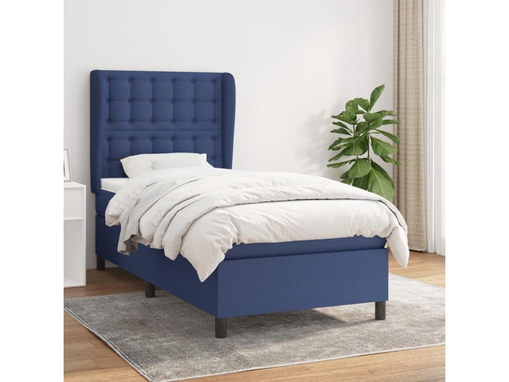 Lit à sommier tapissier avec matelas Bleu 100x200 cm Tissu