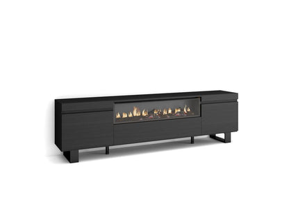 Meuble TV Banc Télé 200x57x35cm Pour les TV jusqu'à 80 Cheminée électrique Design industriel Noir