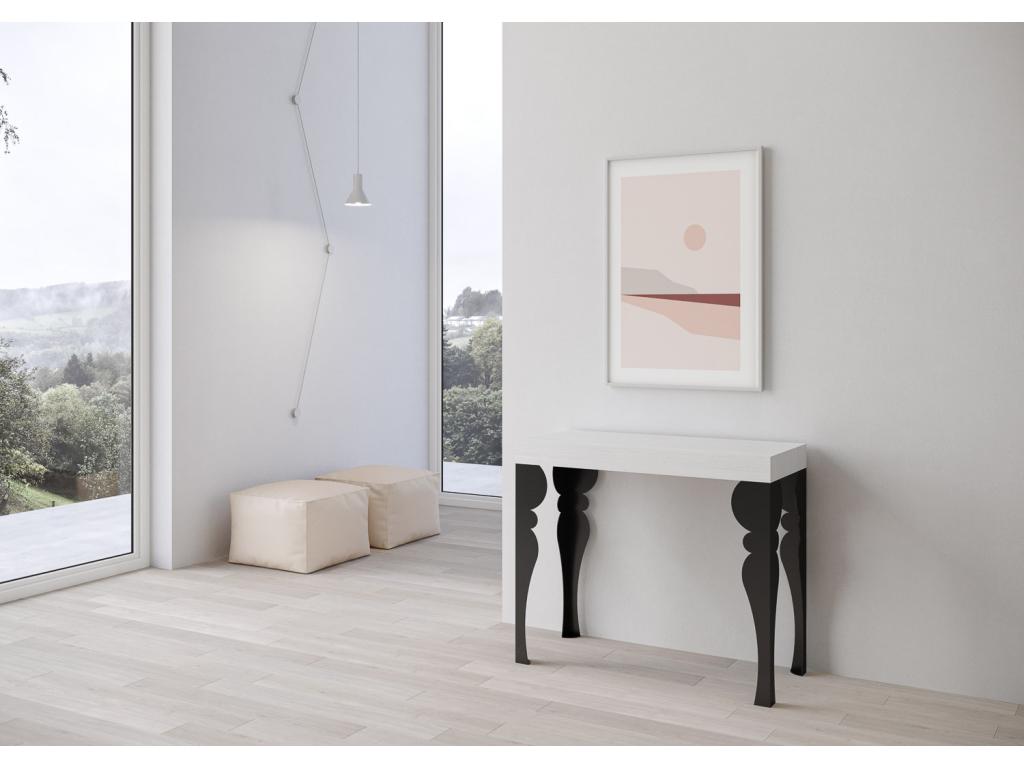 Console extensible 90x40/300 cm Paxon Premium Frêne Blanc cadre Anthracite
