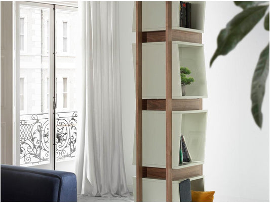 Étagère contemporaine bois noyer et laqué Meublori-Couleur Pink