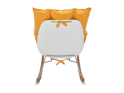 Meublori - Fauteuil à bascule design en Pp et bois de pin- Fauteuil à bascule Meublori en velours jaune avec coussin rembourré et matelassé