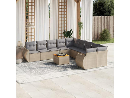 Salon de jardin 11 pcs avec coussins beige résine tressée