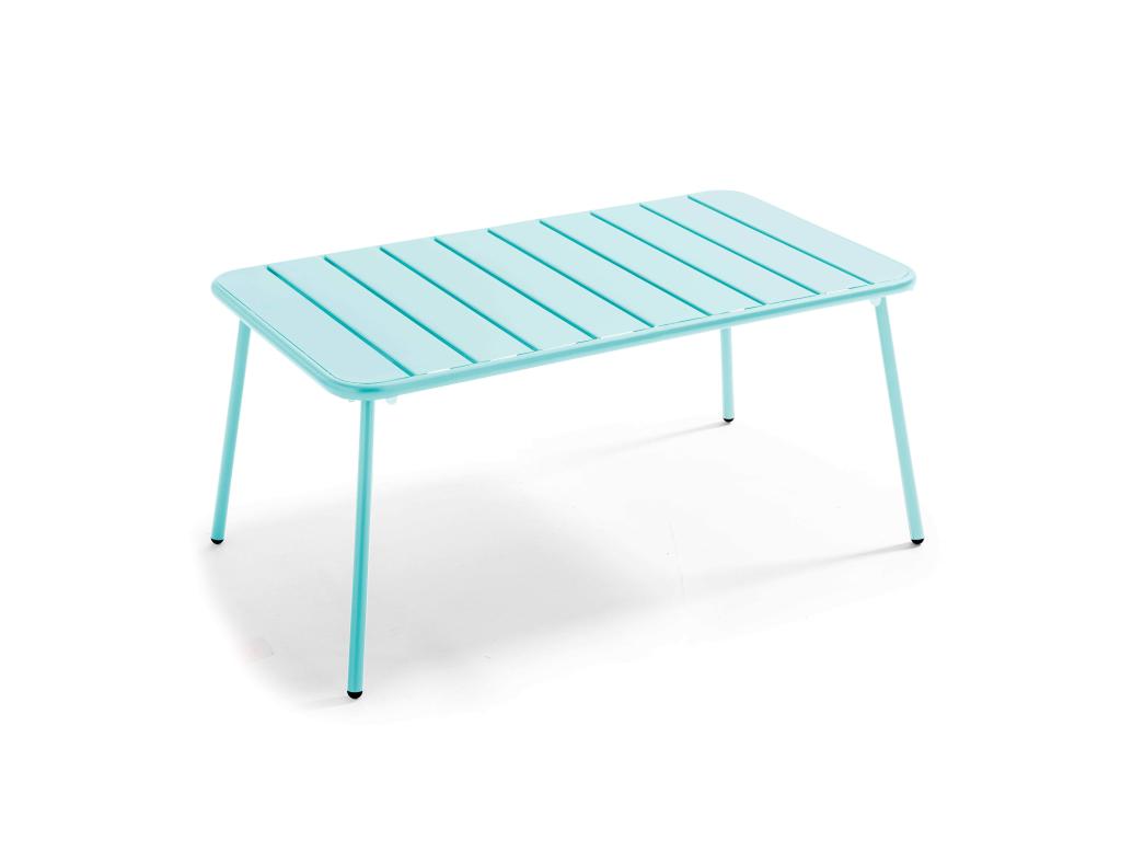 Table basse de jardin acier turquoise 90x50 cm - Meublori