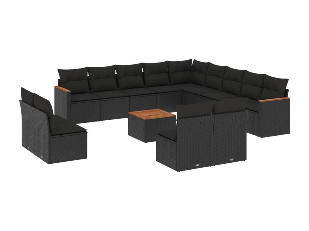 Salon de jardin avec coussins 14 pcs noir résine tressée SYQF09601