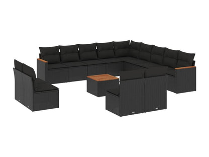 Salon de jardin avec coussins 14 pcs noir résine tressée SYQF09601
