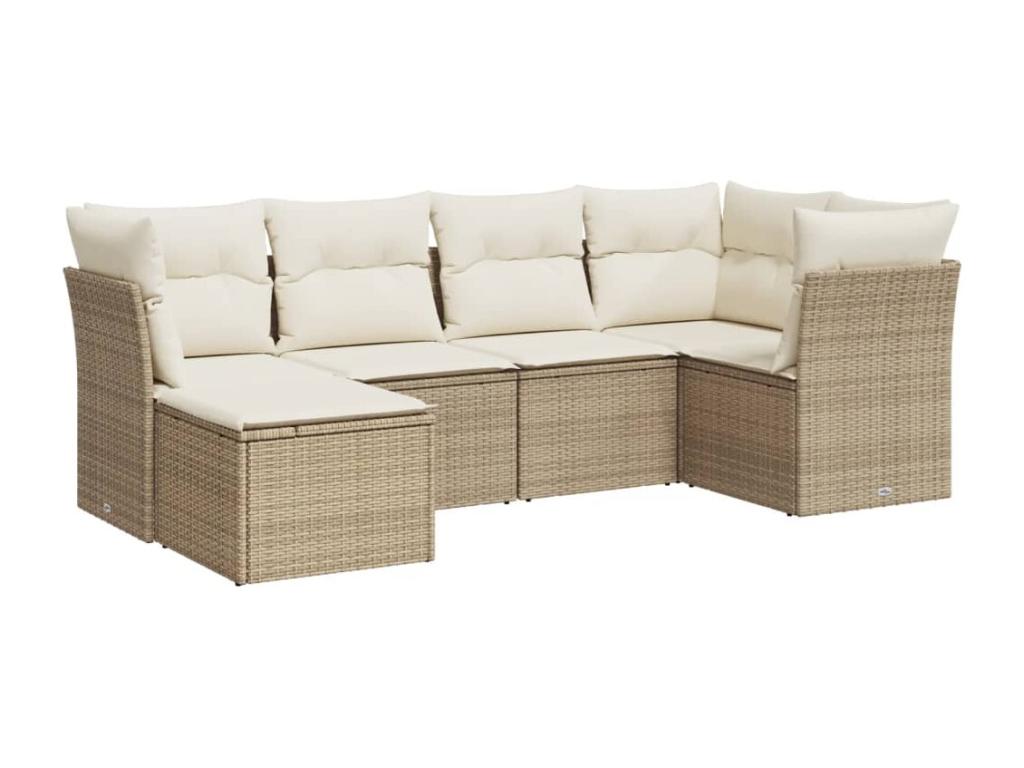 Salon de jardin avec coussins 6 pcs beige résine tressée