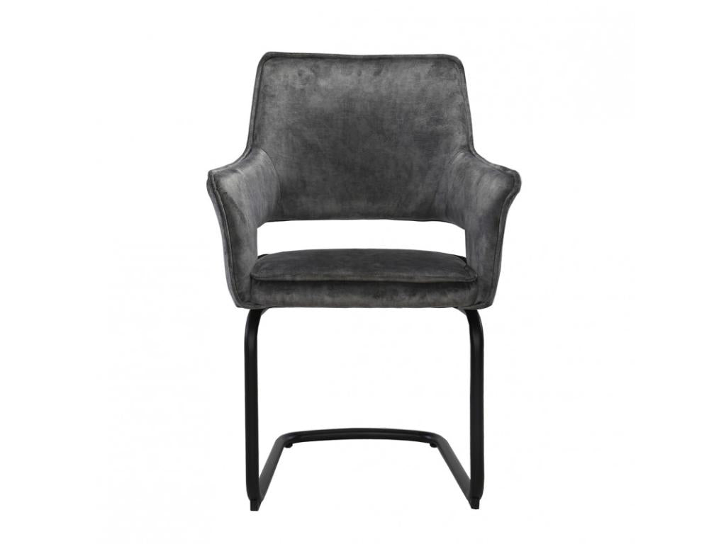 Lot de 2 chaises tissu gris foncé et piétement en métal noir - Meublori