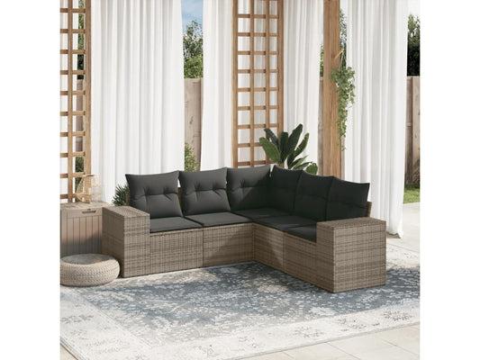 Salon de jardin 5 pcs avec coussins gris résine tressée