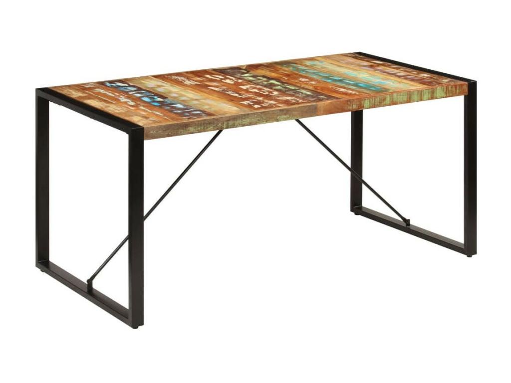 Table à manger bois reconditionné et pieds acier noir Unik 140cm