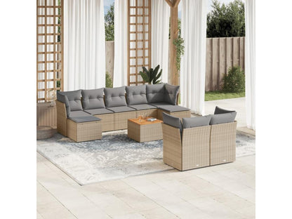 Salon de jardin avec coussins 10 pcs beige résine tressée