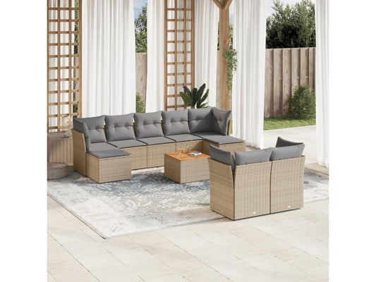 Salon de jardin avec coussins 10 pcs beige résine tressée