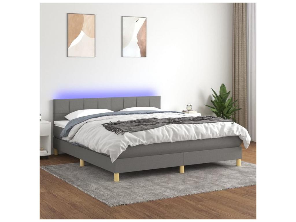 Sommier à Meublori de lit et matelas et LED Gris foncé 160x200
