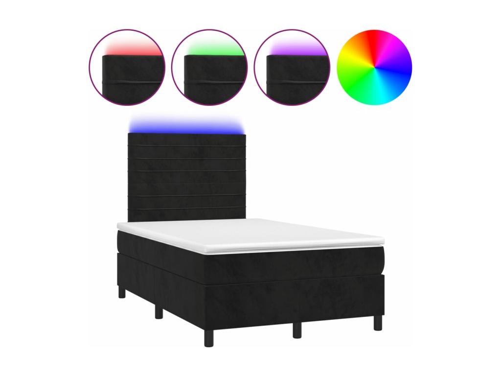 Sommier à Meublori de lit avec matelas LED Noir 120x200cm Velours