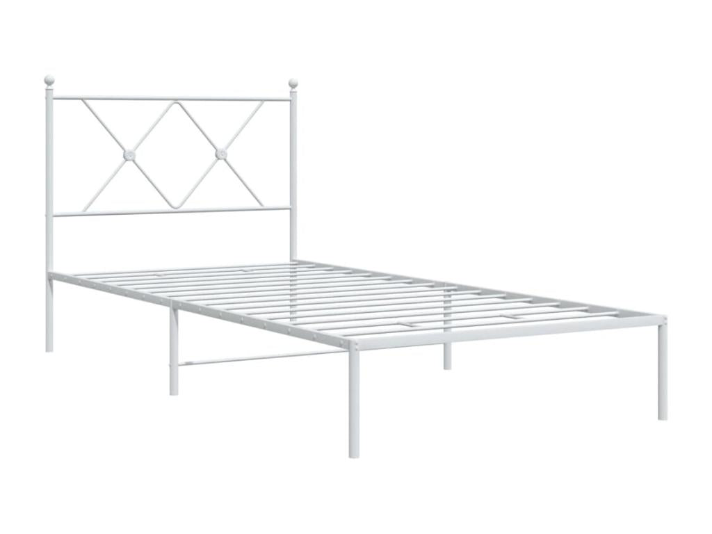 Cadre de lit métal sans matelas avec tête de lit blanc 90x200cm