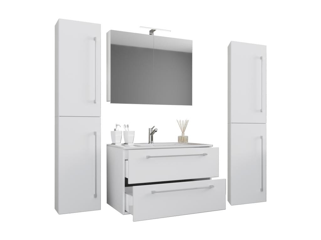 Meublori 5-piece bathroom vanity unit with sink and drawers, white - 80
