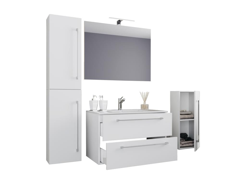 Meublori 5-piece bathroom vanity unit with sink, drawer, and mirror in white - 80