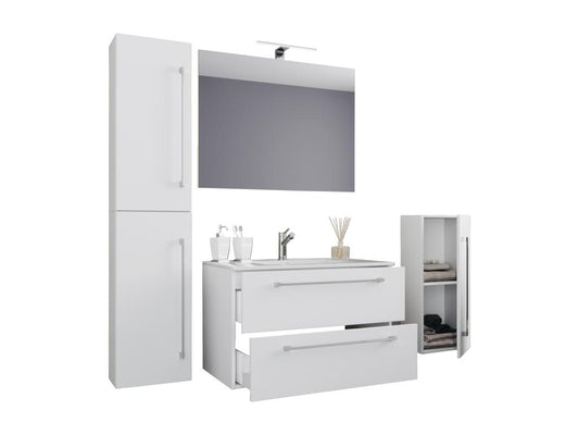 Meublori 5-piece bathroom vanity unit with sink, drawer, and mirror in white - 80