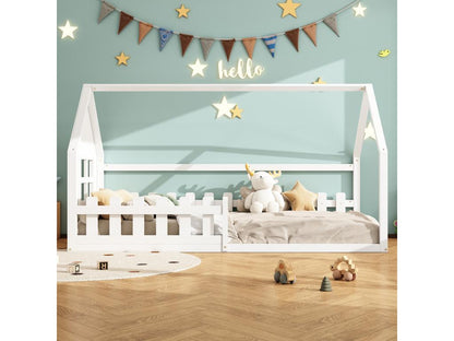 Lit cabane 90x200 cm lit enfant avec fenêtre Bois en pin Sommier à Meublori Blanc