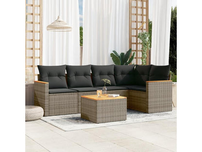 Salon de jardin 6 pcs avec coussins gris résine tressée