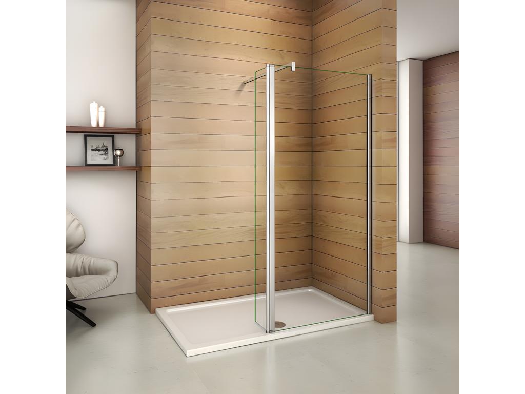 Paroi de douche à l'italienne 120 40x200cm avec retour pivotant - Verre 8mm trempé - Avec barre de fixation 90cm en carré