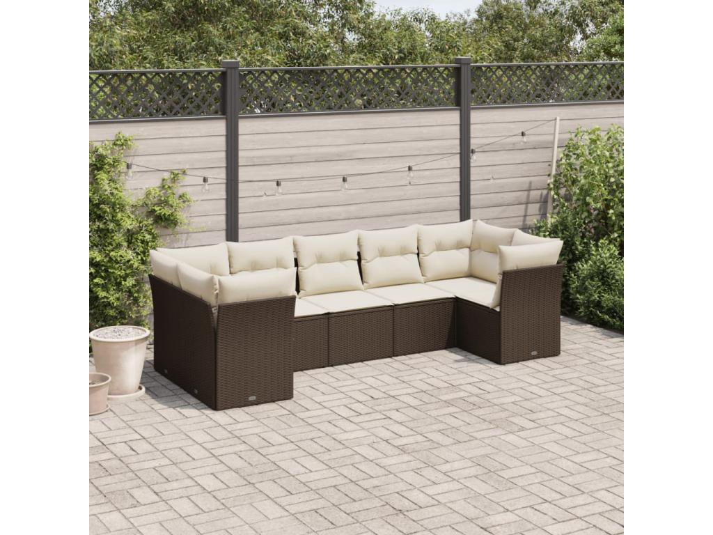 Salon de jardin avec coussins 7 pcs marron résine tressée XHCO67075