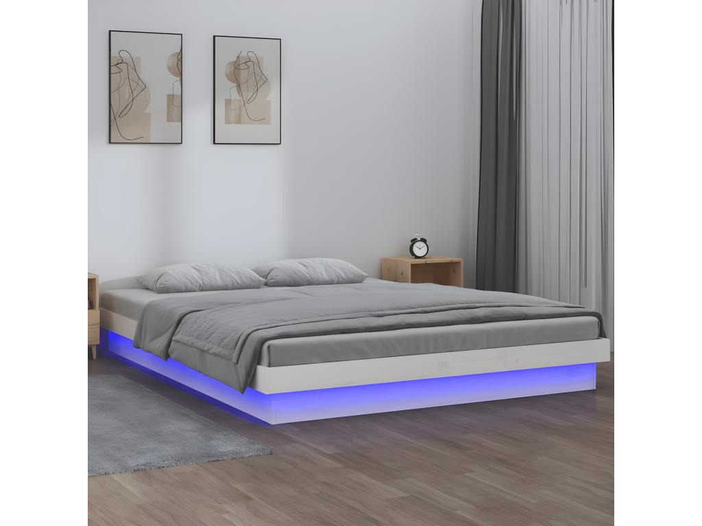 Cadre de lit à LED sans matelas blanc 120x200 cm bois massif