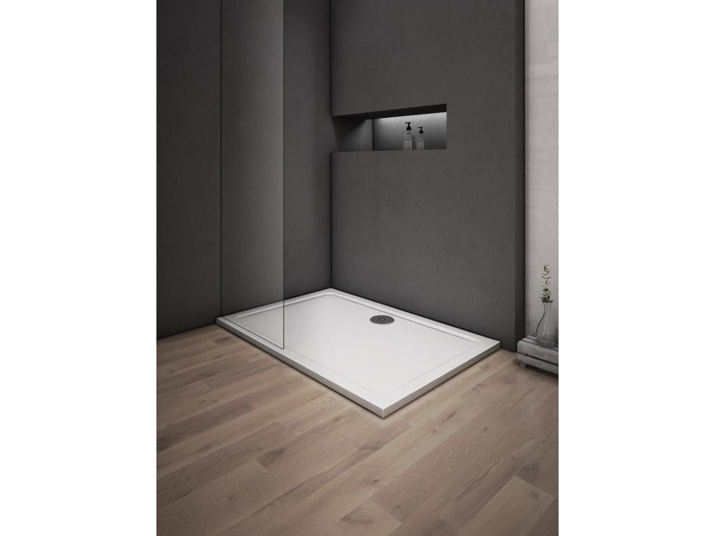 Meublori Receveur de douche extra plat 120x80cm Résine et charges minérales BLANC RECTANGLE