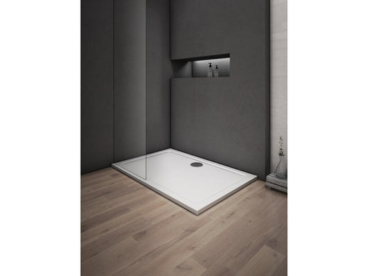 Meublori Receveur de douche extra plat 120x80cm Résine et charges minérales BLANC RECTANGLE