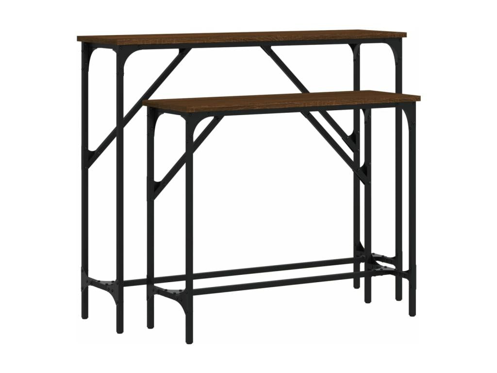 Tables console 2 pièces chêne marron bois d'ingénierie