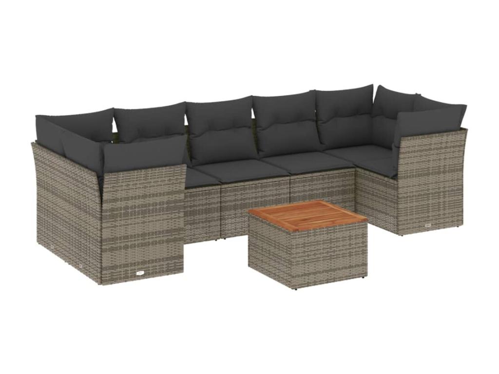 Salon de jardin 8 pcs avec coussins gris résine tressée TIIG88136