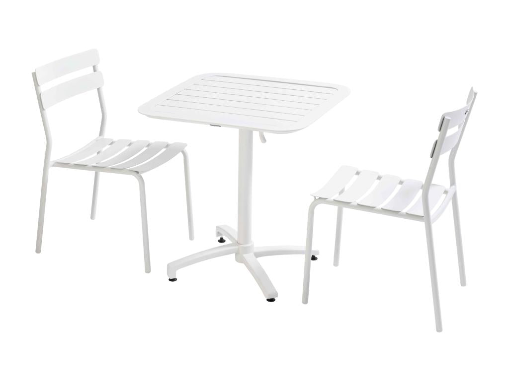 Ensemble table inclinable de terrasse 70x70 cm et 2 chaises blanc