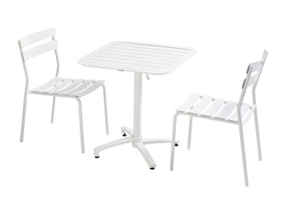 Ensemble table inclinable de terrasse 70x70 cm et 2 chaises blanc