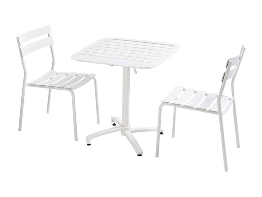 Ensemble table inclinable de terrasse 70x70 cm et 2 chaises blanc