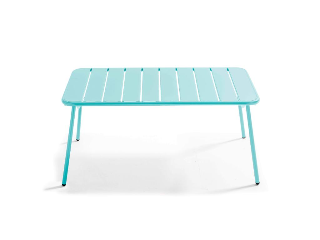 Table basse de jardin acier turquoise 90x50 cm - Meublori