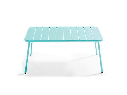 Table basse de jardin acier turquoise 90x50 cm - Meublori