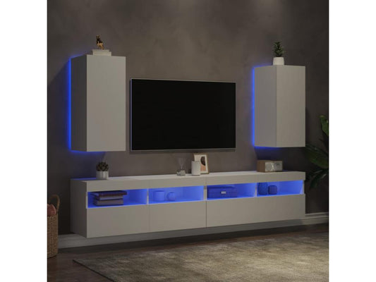 Wall-mounted TV units with Laviecasaères LED lights, 2 pieces, white, 30.5x35x70 cm, WBDO59034