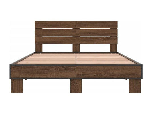 Cadre de lit chêne marron 135x190 cm bois d'ingénierie et métal