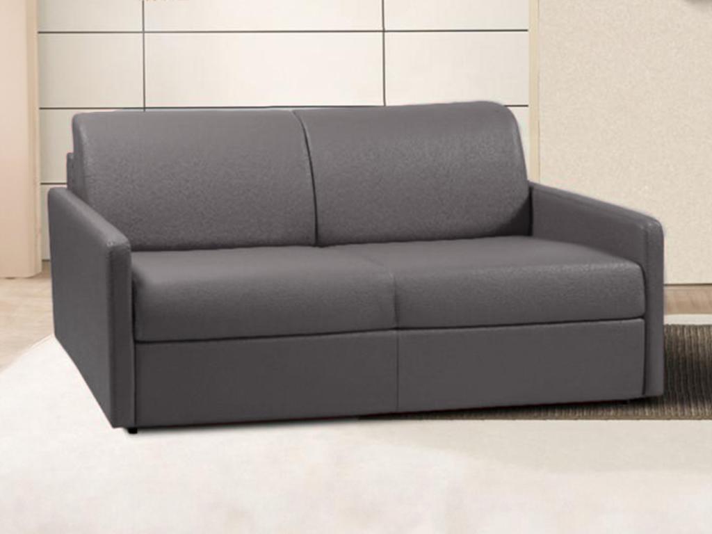 Canapé 3 places convertible express en simili gris - Couchage 140 cm - Matelas 18 cm Meublori