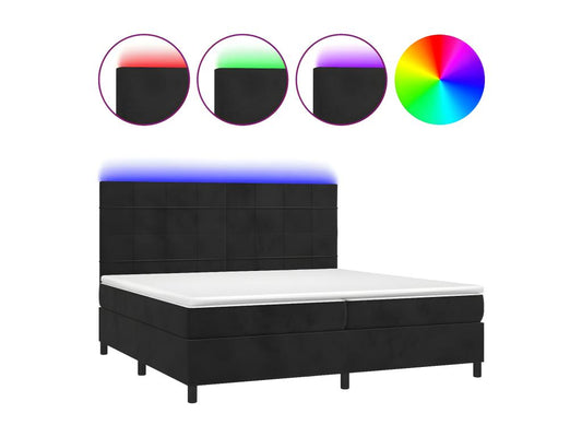 Sommier à Meublori de lit matelas et LED Noir 200x200 Velours