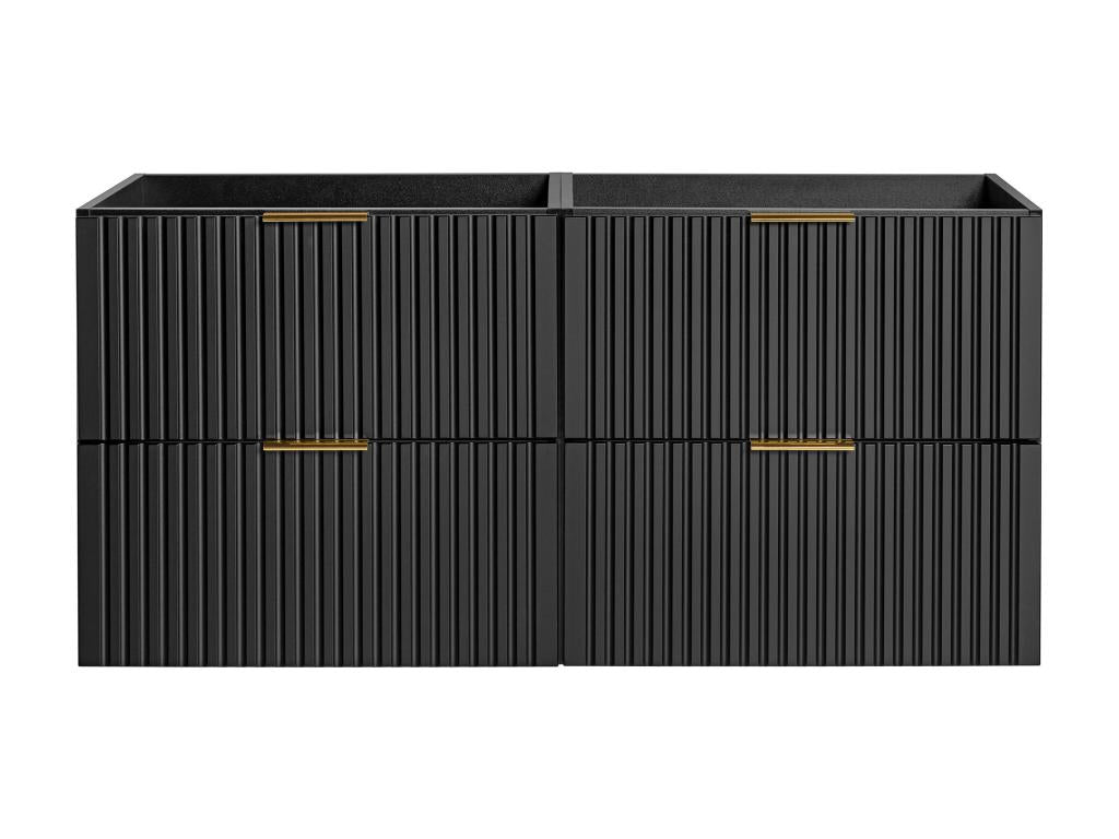 Wall-mounted vanity unit with grooved finish - Black - W120 cm - Meublori