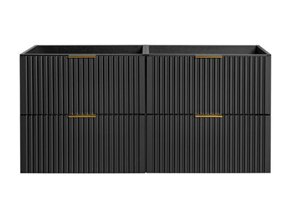 Wall-mounted vanity unit with grooved finish - Black - W120 cm - Meublori