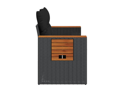 Canapé de jardin avec coussins 2 places noir résine tressée