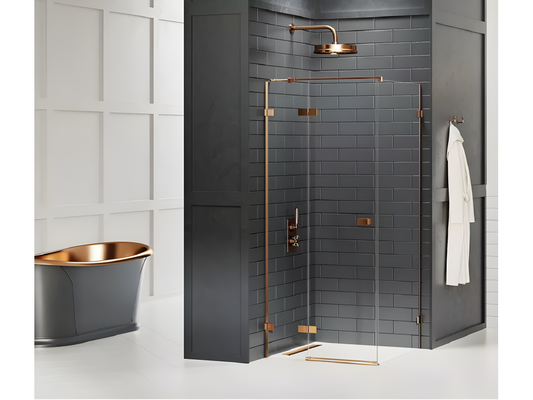 Cabine de douche cuivre brossé 110x90cm pivotante gauche Meublori COPPER BRUSHED acces de face