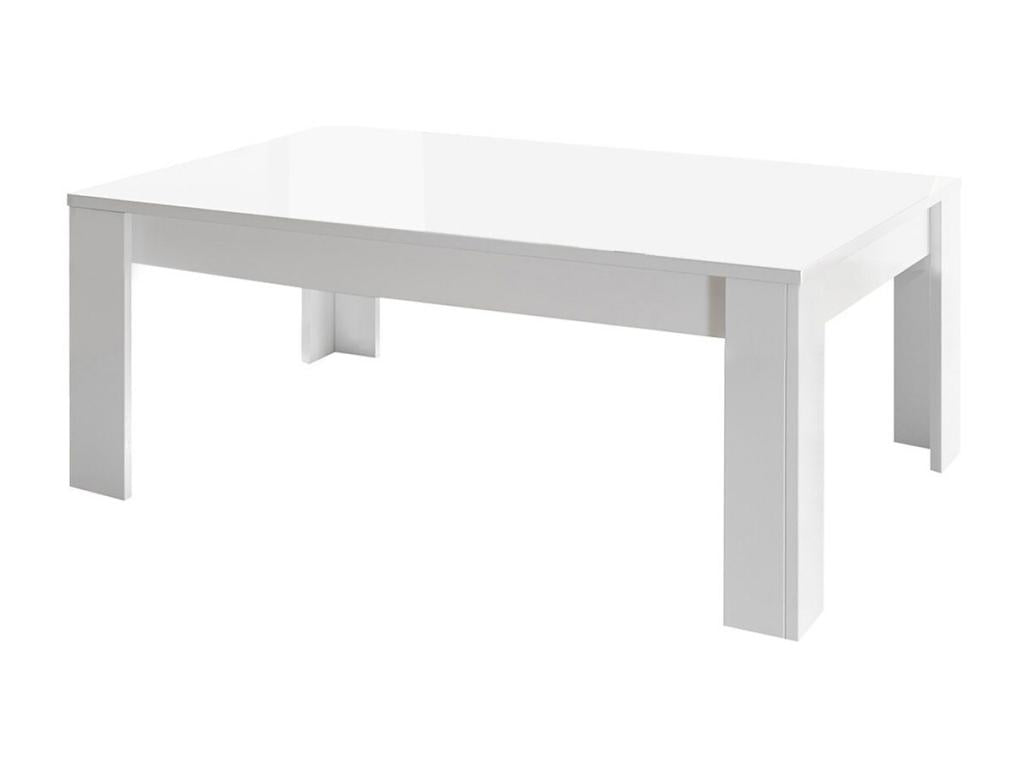 Meublori - Ensemble Salon Table basse Meuble TV Etagère Blanc Finition Mat