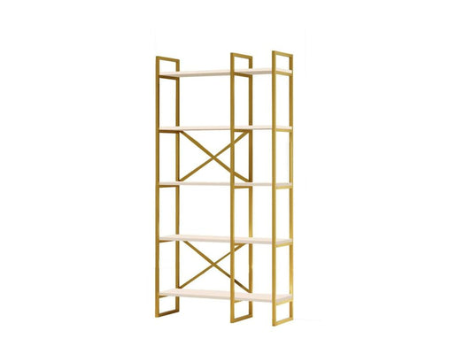 Bibliothèque Aquarius Etagère de bureau Porte-livre mobile Librairie 88x30h175 cm Blanc et Or