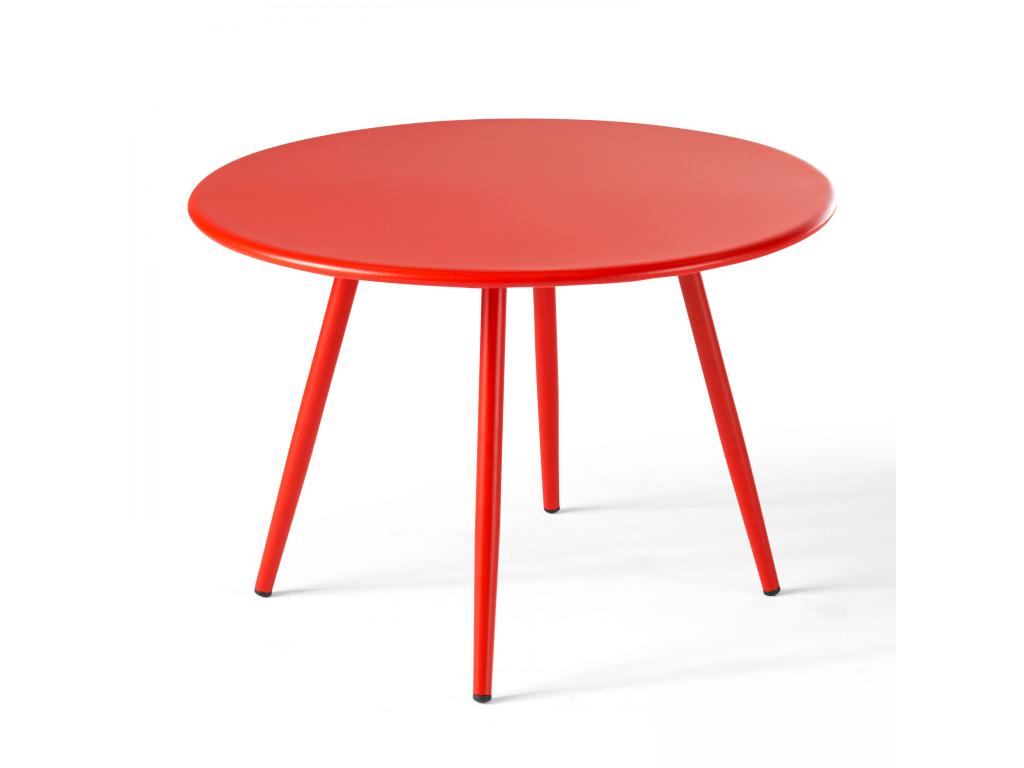 Table basse de jardin ronde en métal rouge 50 cm - Meublori