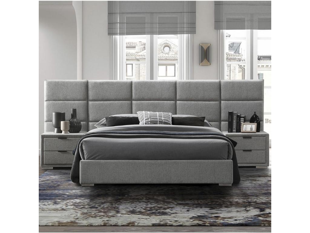 Table de chevet contemporaine en tissu gris avec deux tiroirs VIORNE