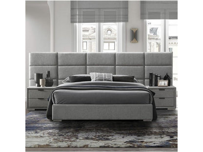 Table de chevet contemporaine en tissu gris avec deux tiroirs VIORNE