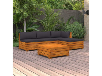 Salon de jardin 5 pcs avec coussins Bois d'Meublori solide