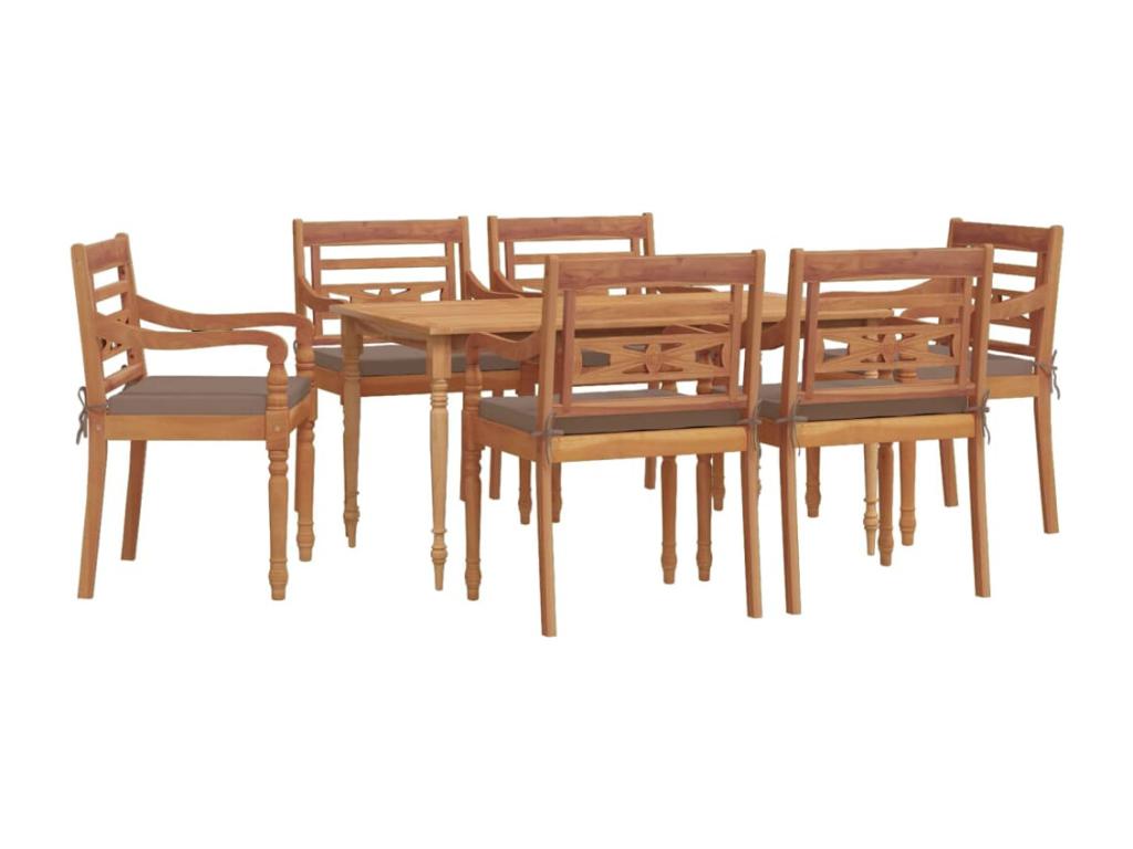 Ensemble à manger de jardin coussins 7pcs Bois de teck solide
